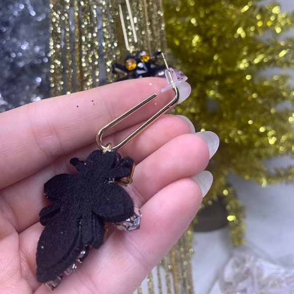 Embellished Jeweled Bee Insect Bug Beaded Earrings - Picture 8 of 10